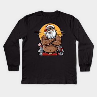 Badass Black Santa Claus // Cool African-American Santa // Black Christmas Kids Long Sleeve T-Shirt